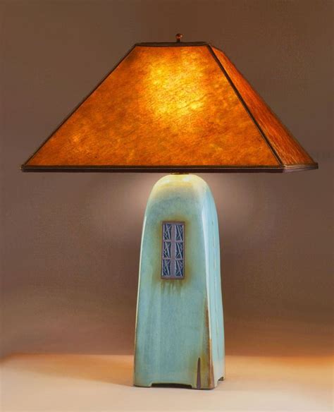 Celadon Lamp with Amber Mica Shade by Jim Webb (Ceramic Lamp | Table lamp, Floor lamp, Candle lamp