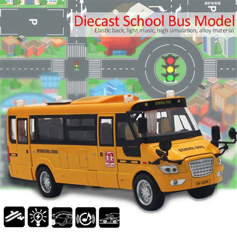 Diecast Alloy School Bus Model 5 Openable Doors / Music / Light / Pull ...