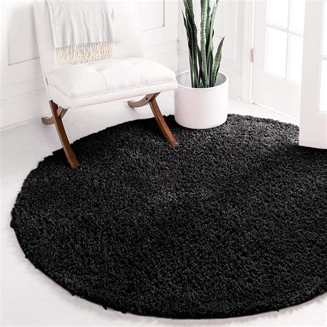 Black Round Rug | Fluffy Circular Shaggy Rug - Imperial Rooms