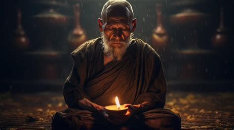 Premium AI Image | Dramatic the Tibetan senior monk meditation in the temple