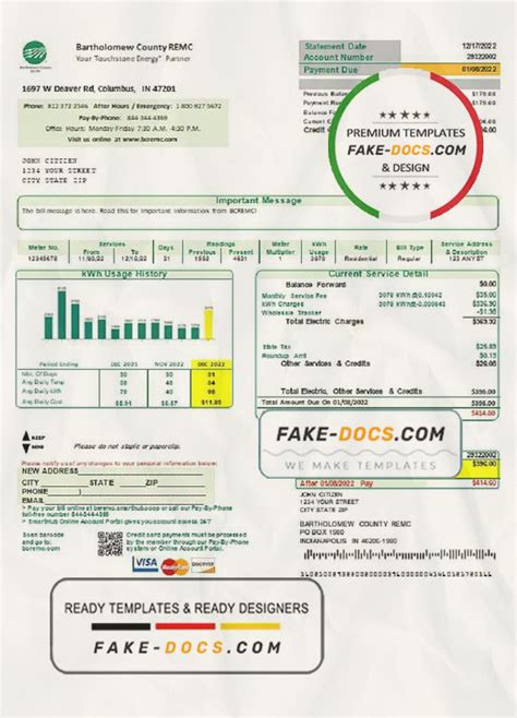 USA Indiana Bartholomew County REMC utility bill template in Word and ...