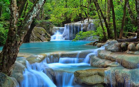 5120x2880px, 5K free download | Thailand jungle, stream, waterfalls, blue river, Asia, beautiful ...