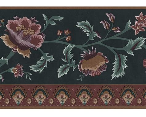 Victorian Jacobean Satin Flowers Wallpaper Border [Brand New] 6.75" X 15' - Wallpaper Borders