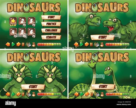 Game template with dinosaur theme illustration Stock Vector Image & Art ...