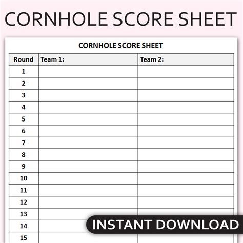 Printable Cornhole Score Sheet, Bean Bag Toss Game Tracker, - Inspire ...