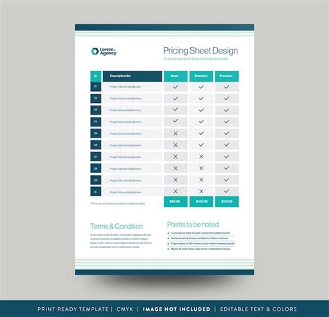 Premium Vector | Pricing Sheet Design Costing Flyer or Pricing table comparison Invoice Design