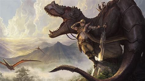 dinosaurs, fantasy art, anime, warrior, HD Wallpaper | Rare Gallery