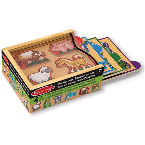 Melissa & Doug Animals Wooden Mini Puzzle Pack Set of 4 Piece Adorable ...