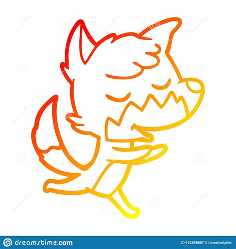 A Creative Warm Gradient Line Drawing Friendly Cartoon Fox Running Stock Vector - Illustration ...