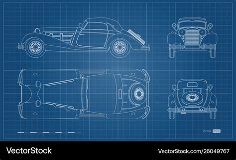 Outline blueprint retro car vintage cabriolet Vector Image