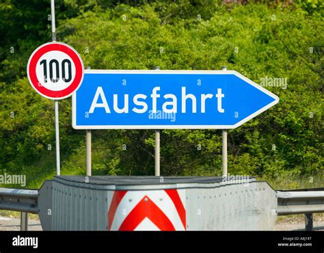 German autobahn motorway exit sign, Ausfahrt, Germany Europe Stock Photo - Alamy