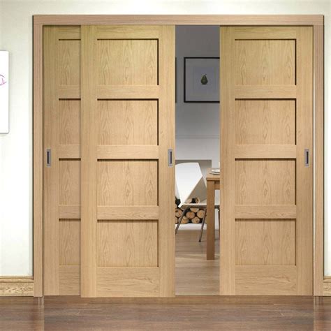 Three Sliding Doors and Frame Kit - Shaker Oak 4 Panel Door ...