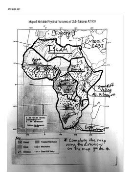 Basic Physical Features of Sub-Saharan Africa Map, Directions, Answer Key