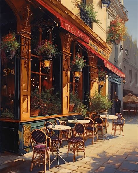 Charming Cafe Bistro on a Paris sunny day Poster by Paris Art Prints Café Bistro, Paris Bistro ...