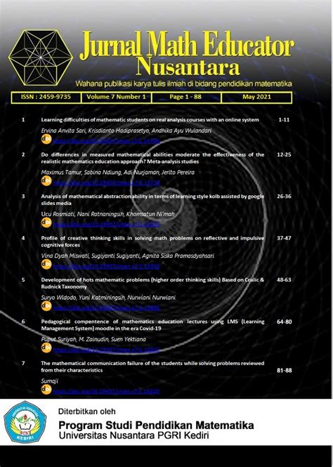 Jurnal Math Educator Nusantara: Wahana Publikasi Karya Tulis Ilmiah di Bidang Pendidikan Matematika