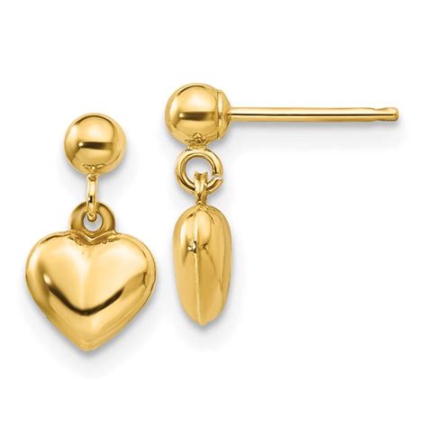 14kt Yellow Gold Madi K Puffed Heart Dangle Earrings GK511
