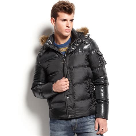 Lyst - Guess Faux Fur Hooded Puffer Jacket in Black for Men