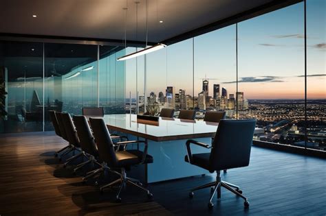 Premium AI Image | A sleek glass walled conference room with panoramic city views