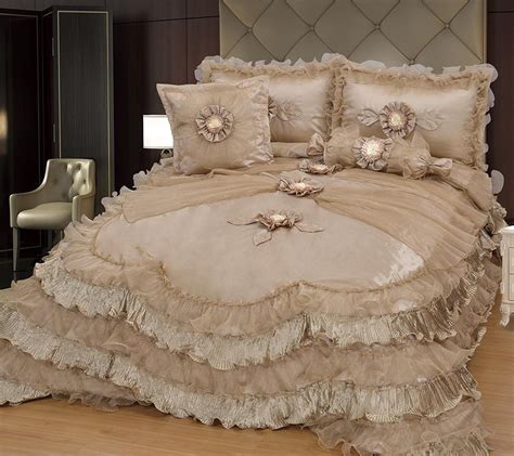 Brandream Champagne Lace Ruffle Comforter Set Luxury Noble Bed Comforter Sets Queen/King | Bed ...