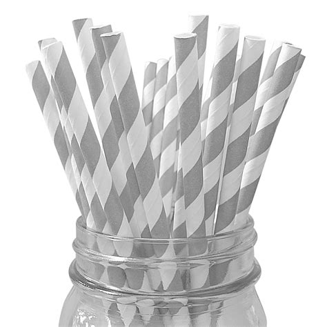 Grey Striped 25pc Paper Straws