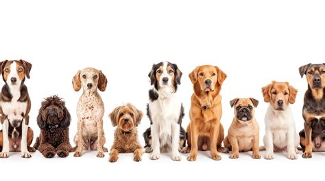 Premium Photo | A group of seven dogs of different breeds sitting in a ...