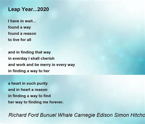 Leap Year...2020 Poem by Richard Ford Bunuel Whale Carnegie Edison Simon Hitchcock Welles Christ ...