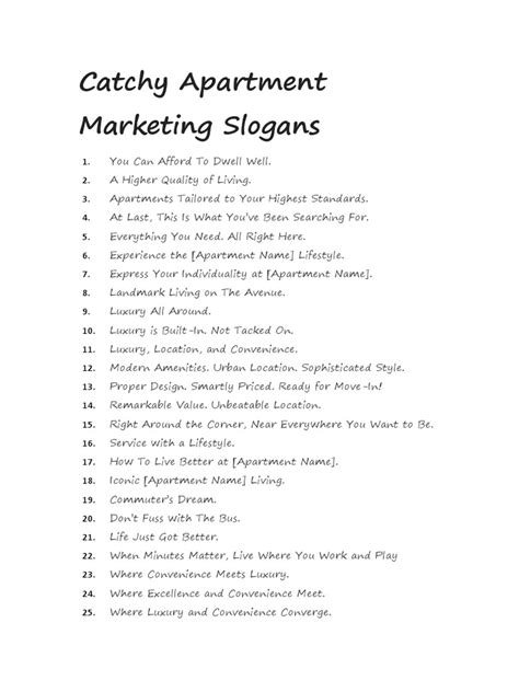 Catchy Apartment Marketing Slogans | PDF | Apartment | Revenue