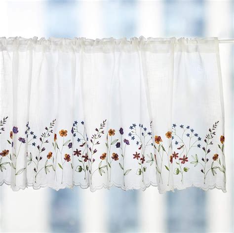 WeMay Panel Embroidery Pastoral Style Cafe Curtain Kitchen Curtain Floral Window Valance,18X60 ...