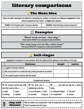 Literary Comparison worksheet (2-sided, teacher's edition included)