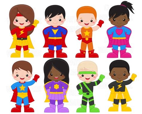 Superhero Clipart Boys Super hero Clip art Girls Super Hero | Etsy