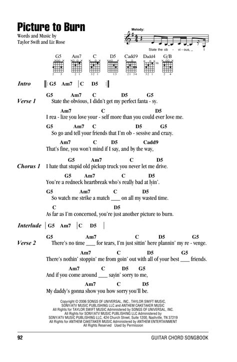 Picture To Burn by Taylor Swift - Guitar Chords/Lyrics - Guitar Instructor