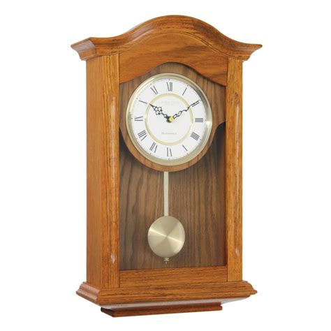 Oak Finish Wood Chime Pendulum Quartz Wall Clock 25058