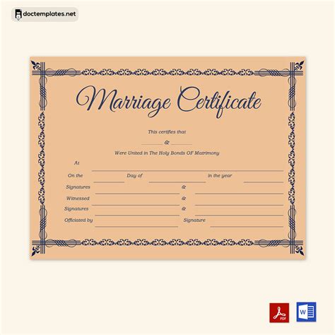 Certificate Of Marriage Template