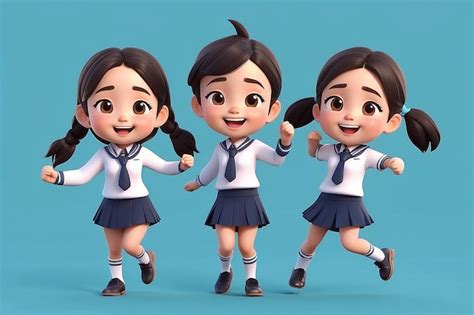 Cute cartoon Asian Thai student couple schoolgirl and schoolboy in ...