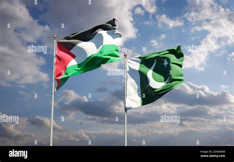 Beautiful national state flags of Palestine and Pakistan together at ...