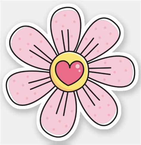 Cute pink flower with heart sticker | Zazzle.com em 2021 | Adesivos ...