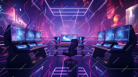 Premium AI Image | futuristic gaming room with neon lights and ...