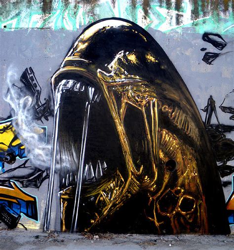 Aliens and Predators, alien graffiti by flowtwe on flickr