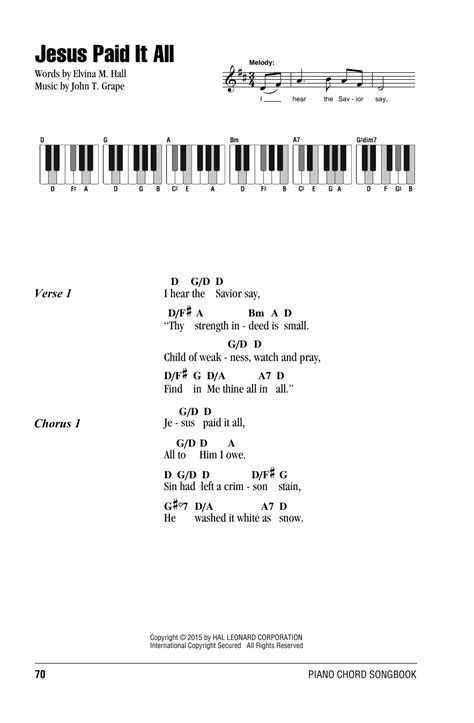 Jesus Paid It All sheet music by John T. Grape (Lyrics & Piano Chords ...