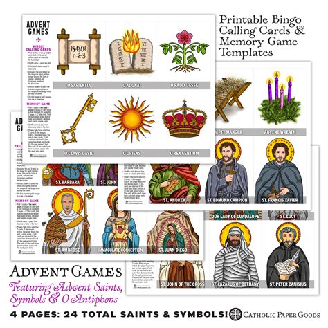 Advent Bingo Game Memory Game Advent Saints O Antiphons Advent Symbols ...