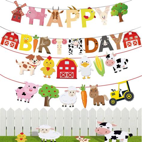 Buy Farm Animals Birthday Party Decorations Farm Animals Happy Birthday Banner with Barnyard ...