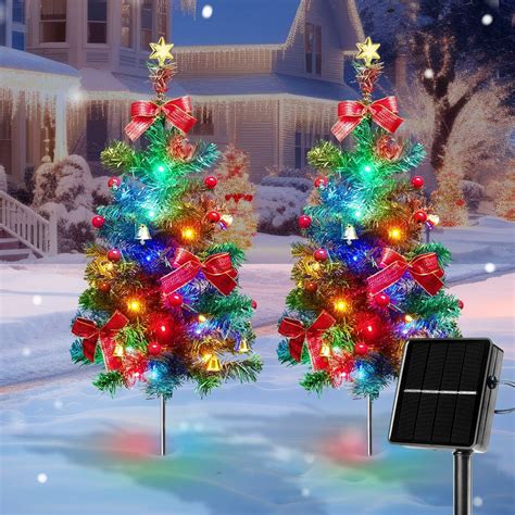 Solar Christmas Tree Outdoor, 2 Packs 30 Inch Solar Christmas Decorations Outdoor Yard Xmas ...