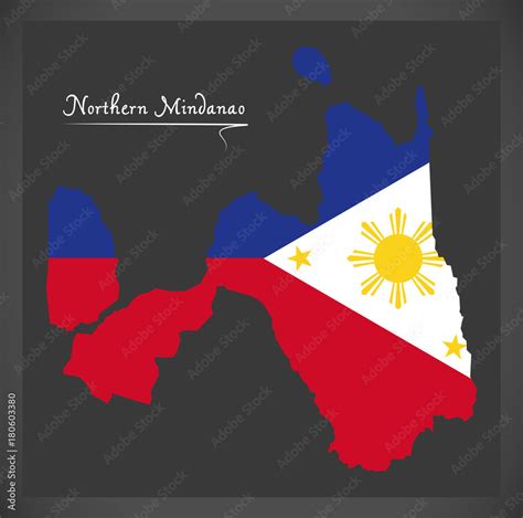 Northern Mindanao map of the Philippines with Philippine national flag ...