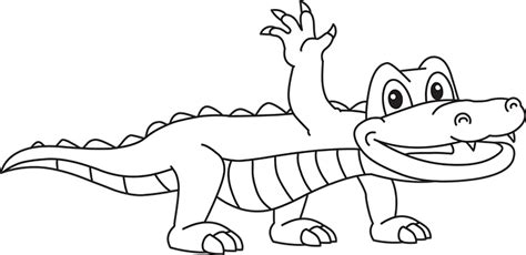 Animals Black and White Outline Clipart - cartoon-alligator-waving-black-white-outline-cliprt ...