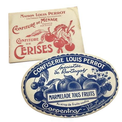 Vintage French Jam Marmalade & Fruit Syrup Labels by Louis Perrot France