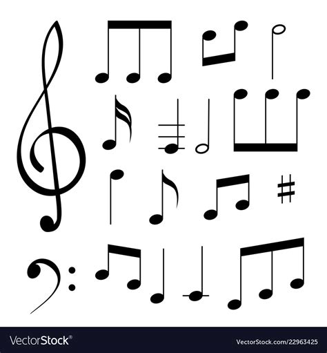 Music signs white notes and symbols on black Vector Image