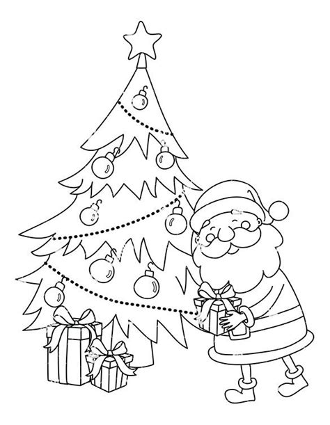 Santa Claus Leaving a Present Under Christmas Tree Clipart