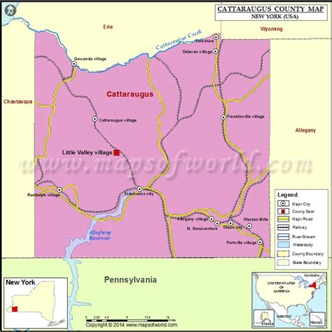 a map of the cataraugus county, new york state with major roads