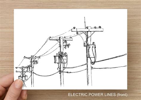 ELECTRIC POWER LINES - Electricity, Telephone Pole, Utility Pole, Electrician, Drawing, Pen and ...