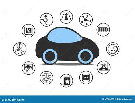 Self Driving Car And Autonomous Vehicle Concept. Icon Of Driverless Car ...